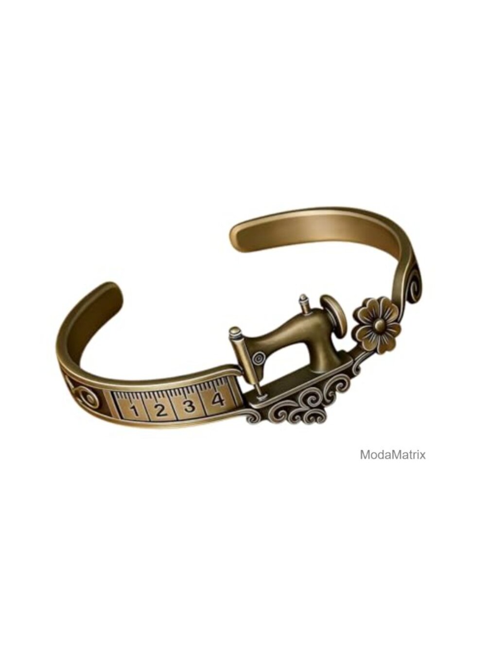 Vintage Sewing Machine Bangle Bracelet with Measuring Tape Detail, Open Cuff,